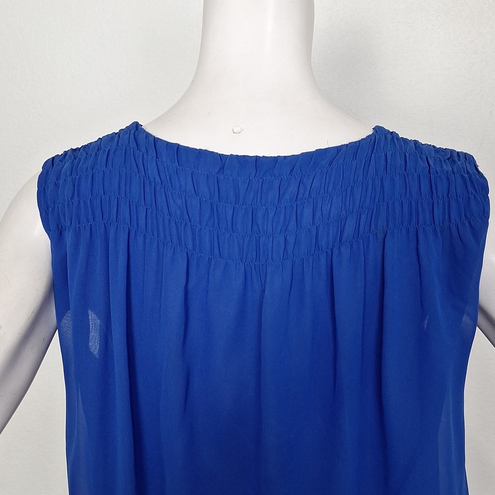 Max Studio “NEW” Blue V-Neck Surplice Front Gorpcore Sleeveless Blouse Size S - Picture 7 of 14
